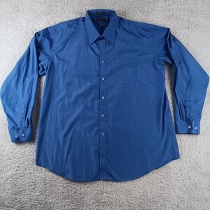 Renzo Dress Shirt Mens XXL Blue Long Sleeve Button Front Solid Chest Pocket